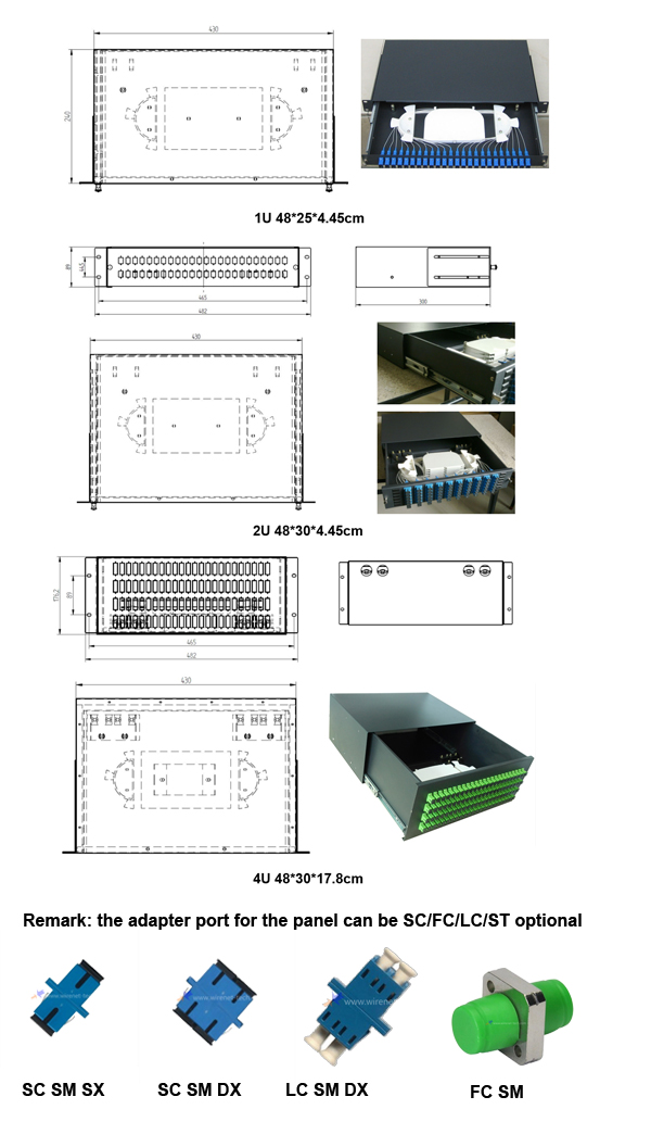 1U/2U/4U Drawer Type Patch Panel 12/24/48/72/96 Fiber